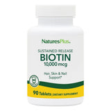 NaturesPlus Biotina 10,000 mcg, tabletas de liberación sostenida para cabello y uñas.