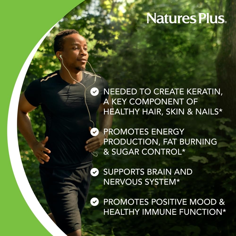 NaturesPlus Biotina 10,000 mcg, liberación sostenida para energía diaria.