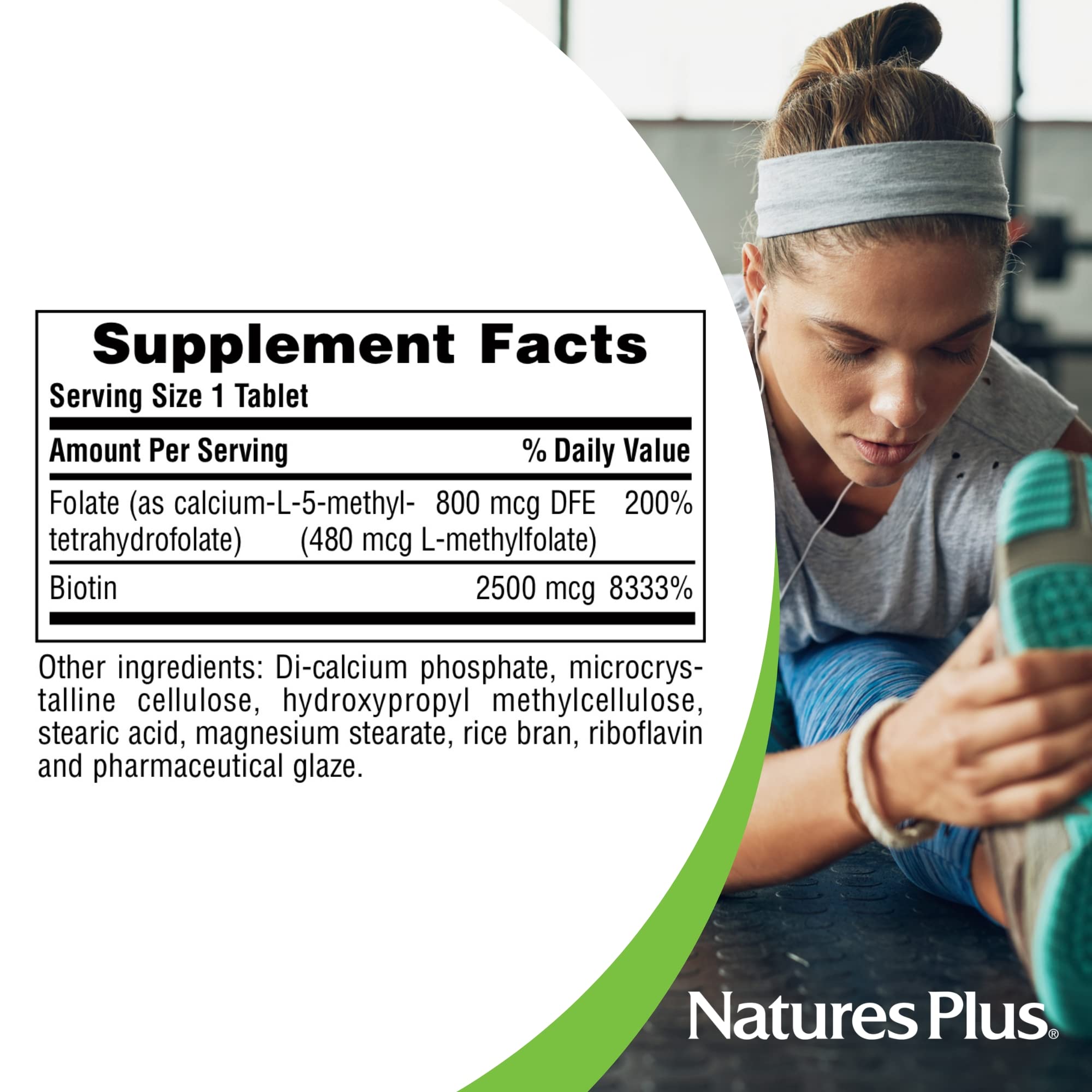 NaturesPlus Biotina y Ácido fólico: fórmula de calidad y cumplimiento cGMP