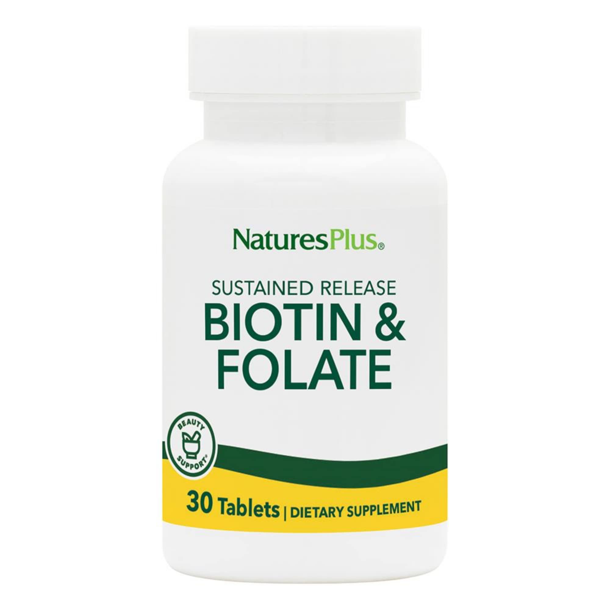 NaturesPlus Biotina y Ácido fólico: tabletas de liberación lenta para cabello sano y uñas fuertes