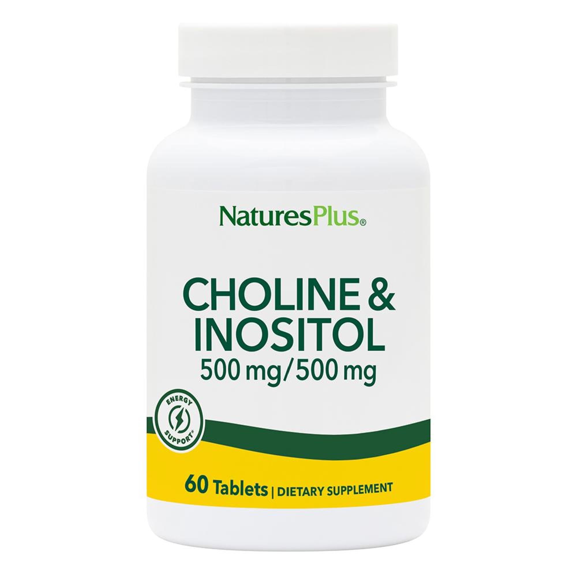 NaturesPlus Colina e Inositol, botella de 500 mg para uso diario.
