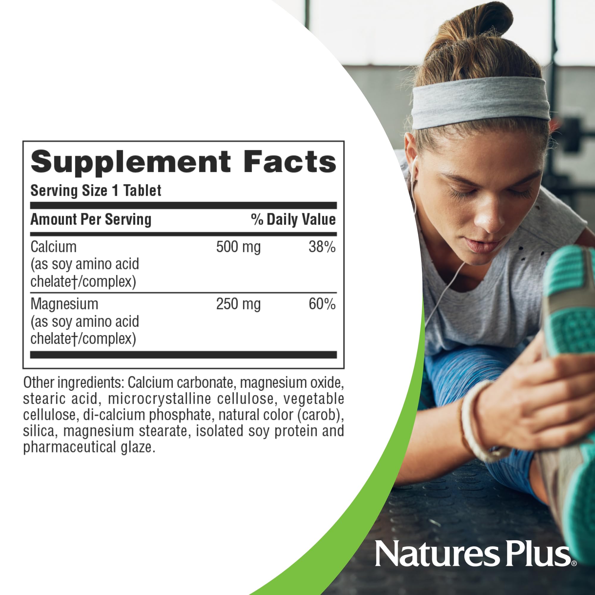 NaturesPlus Cal/Mag sin colorantes ni sabores artificiales para dietas vegetarianas.