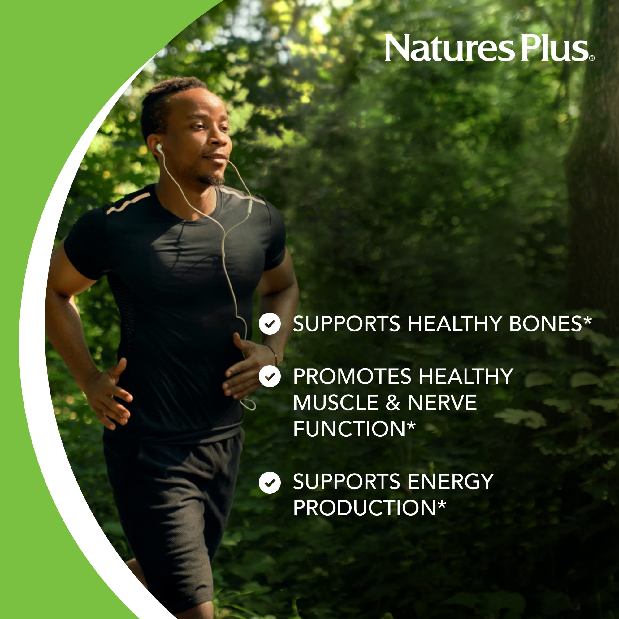 NaturesPlus Calcio-Magnesio Citrato, porciones diarias para planificación.