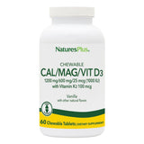 NaturesPlus calcio magnesio vitamina D3 K2, tabletas masticables de vainilla para huesos