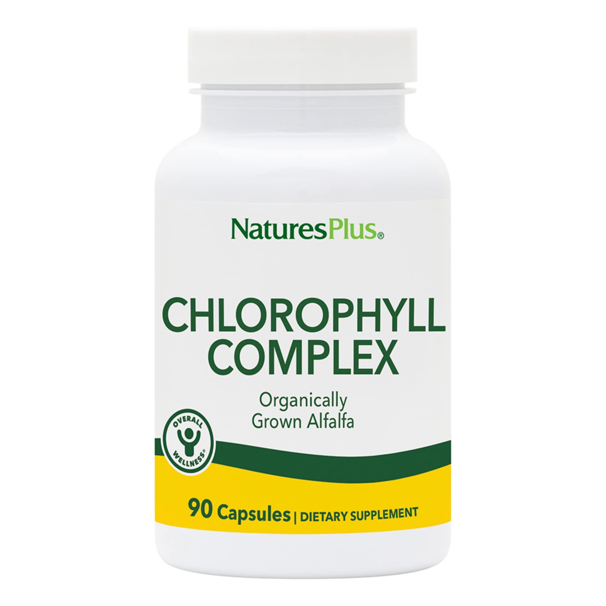 NaturesPlus Clorofila Complejo: cápsulas verdes para bienestar diario.