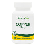 NaturesPlus Copper 3 mg, frente del bote, apoyo diario para el bienestar.