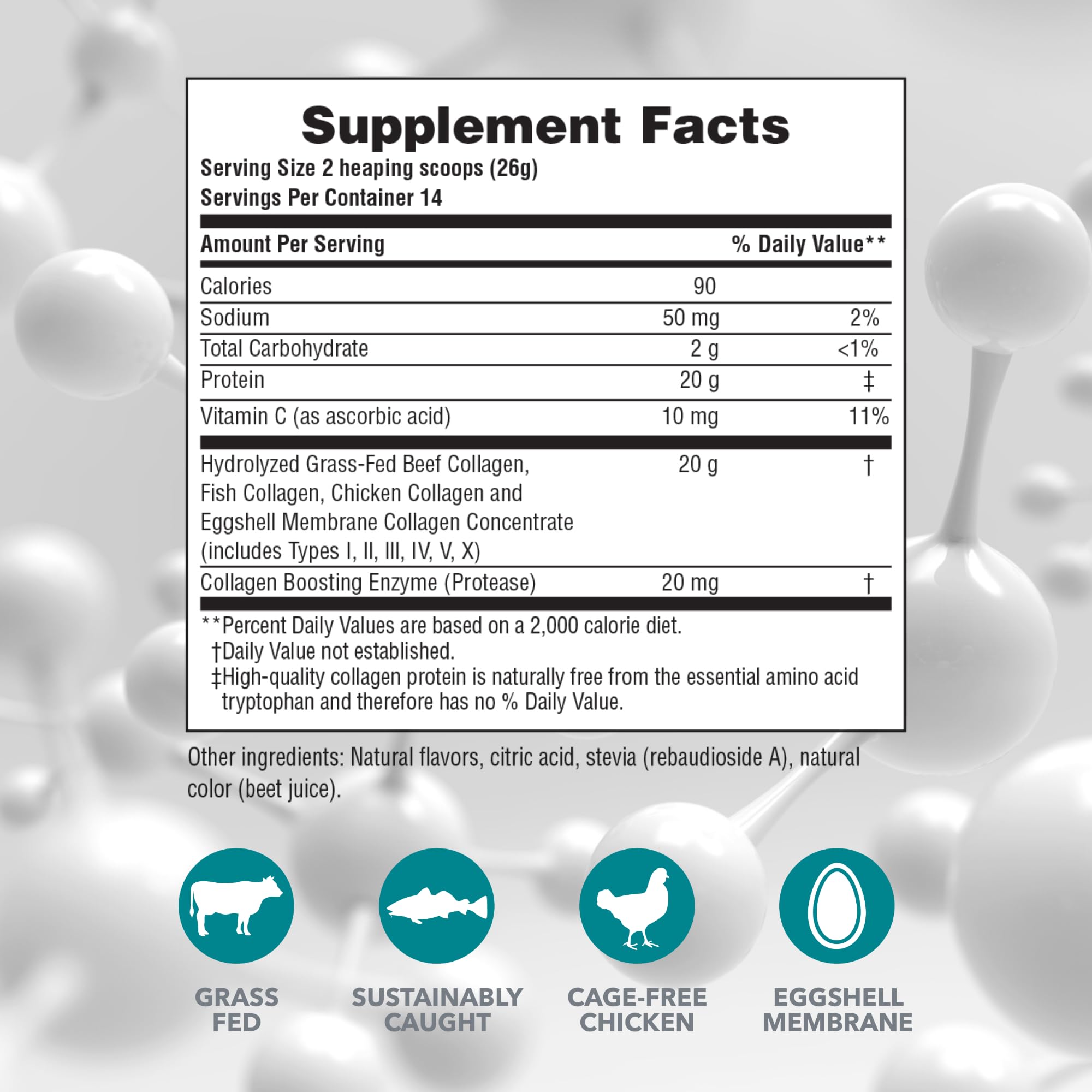 NaturesPlus Colágeno Peptidos Frambuesa Limonada, cuchara medidora para batidos.