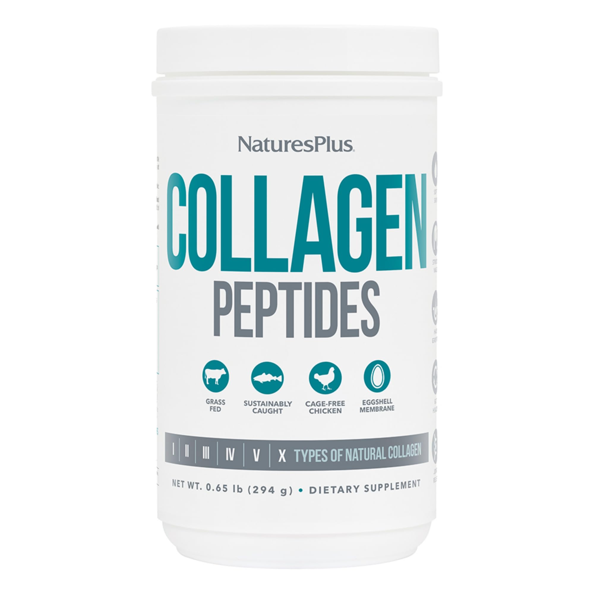 Nature's Plus Collagen Peptides: botella lista para uso diario para cuidado de cabello y piel.