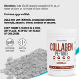 NaturesPlus Collagen Peptides chocolate, etiqueta cercana muestra calidad.