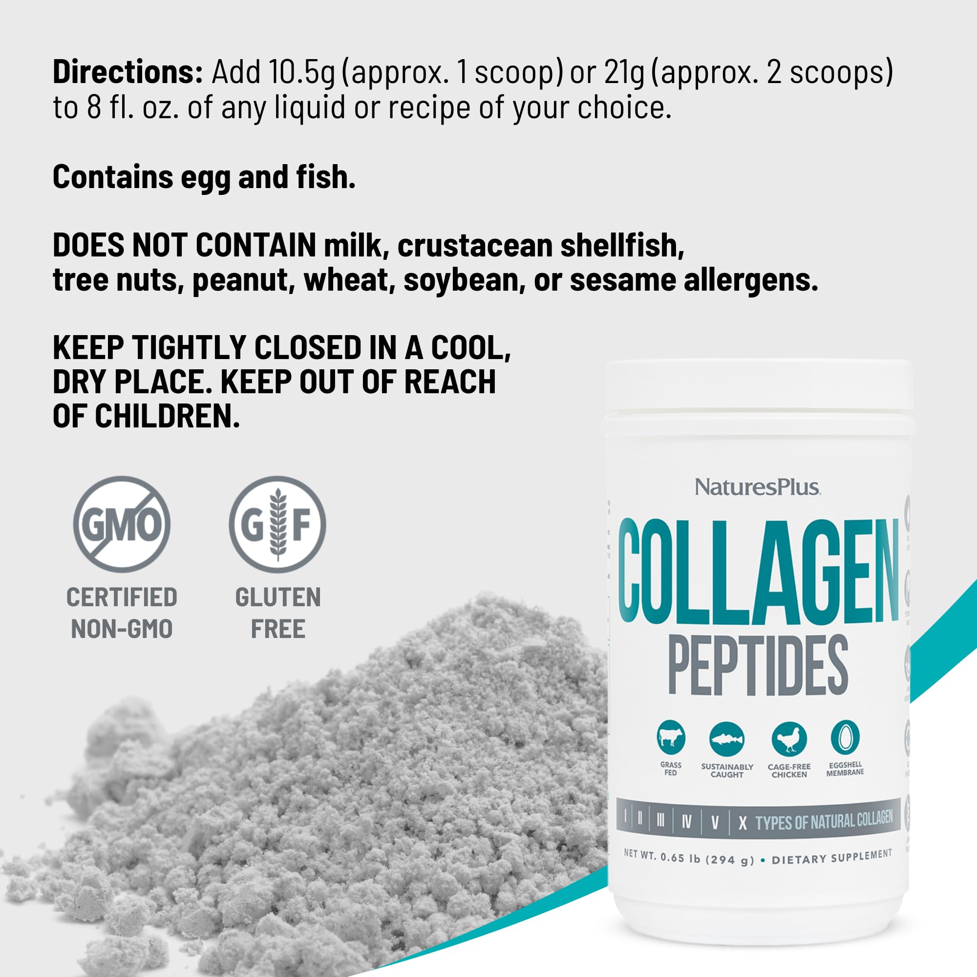 Nature's Plus Collagen Peptides: vaso con bebida lista para usar diariamente.