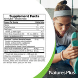 Etiqueta nutricional de NaturesPlus D y K Complex, libre de OGM, gluten y soja.