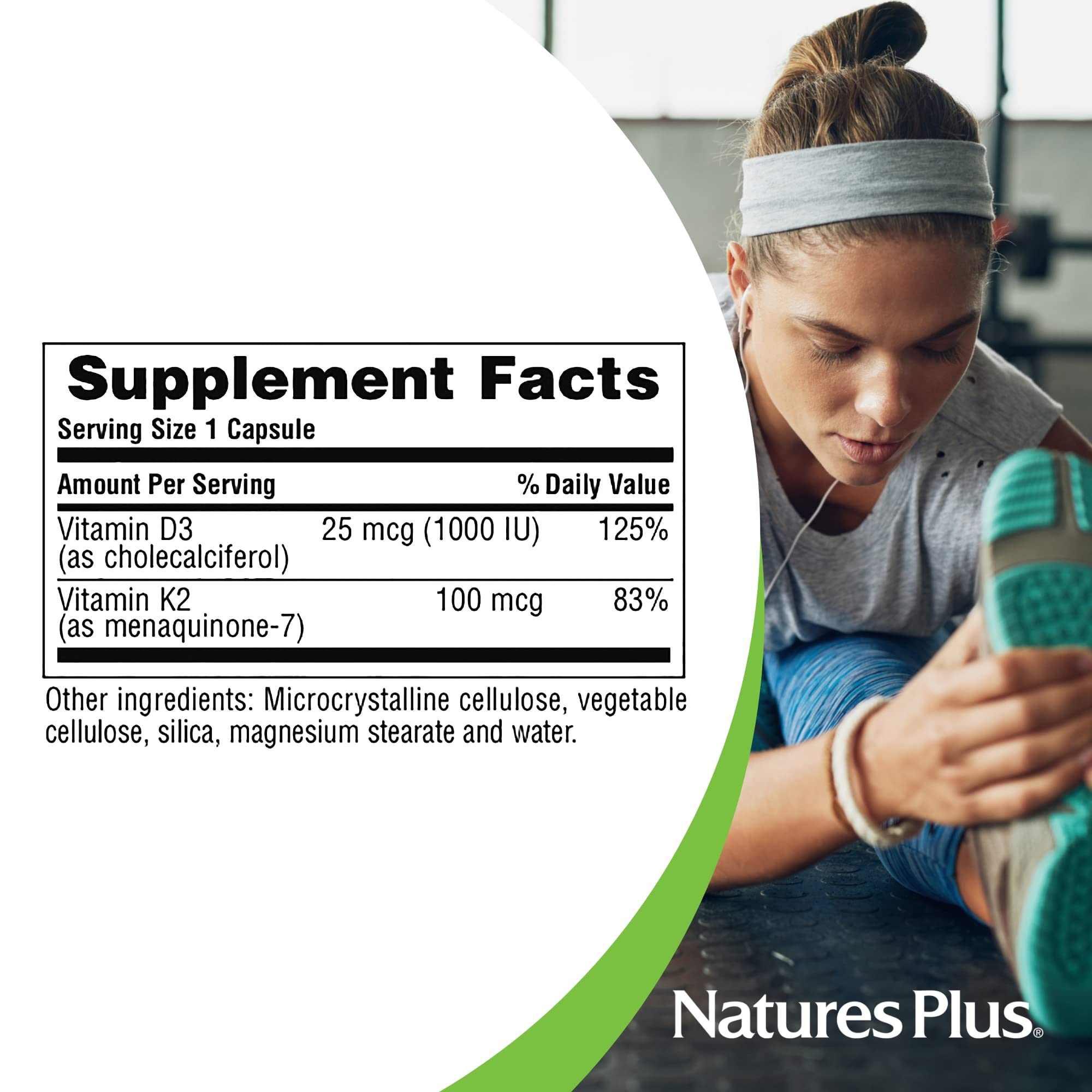 Dosis diaria de NaturesPlus D3K2 para rutina saludable.