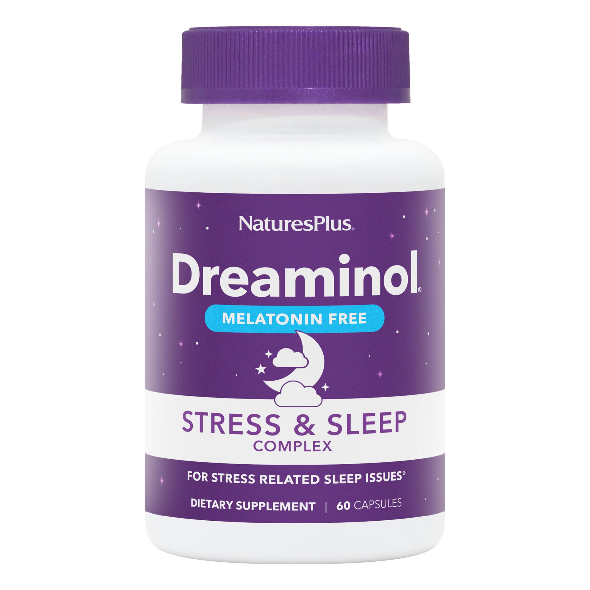 Botella de DREAMINOL de NaturesPlus para relajación nocturna y apoyo al sueño.