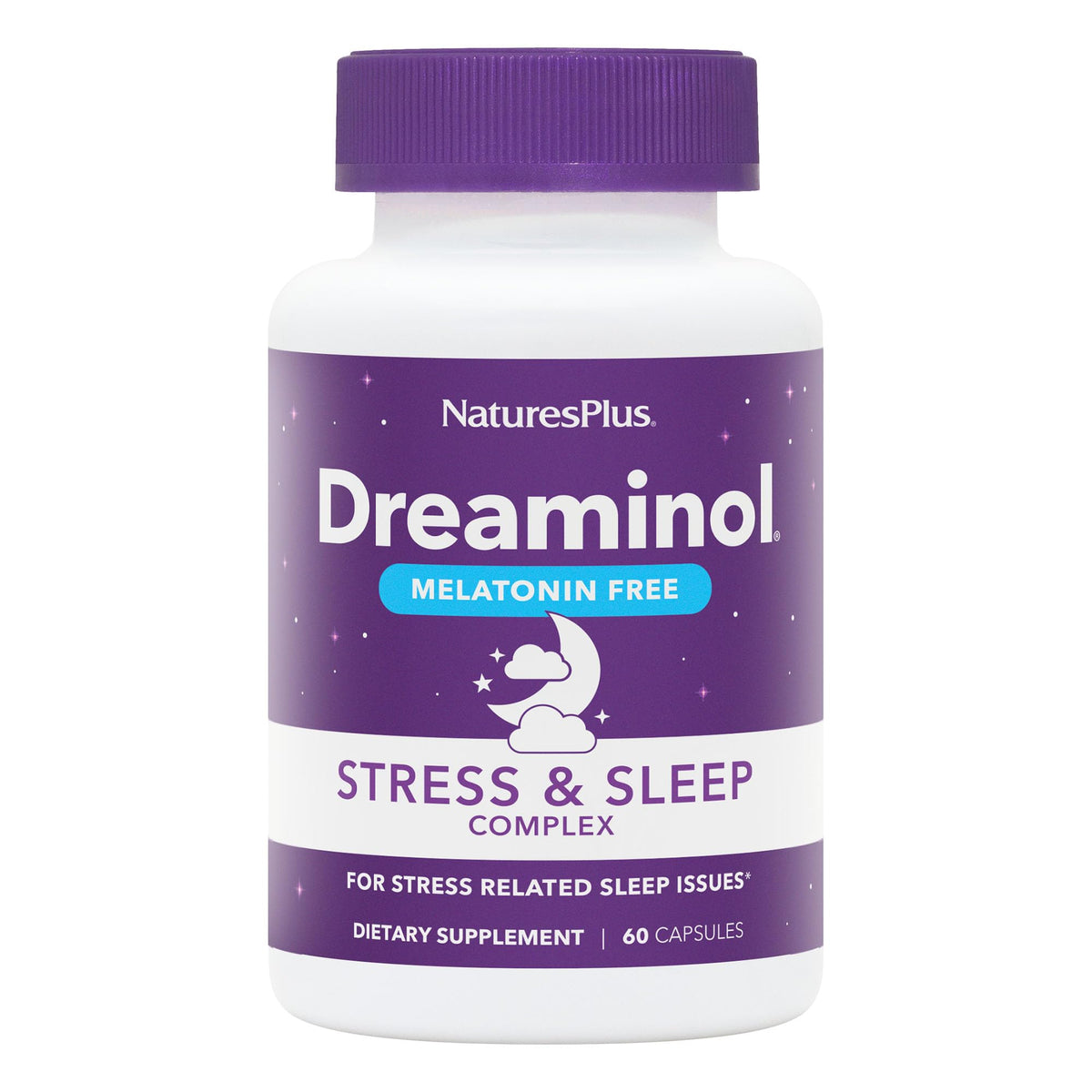 Botella de DREAMINOL de NaturesPlus para relajación nocturna y apoyo al sueño.