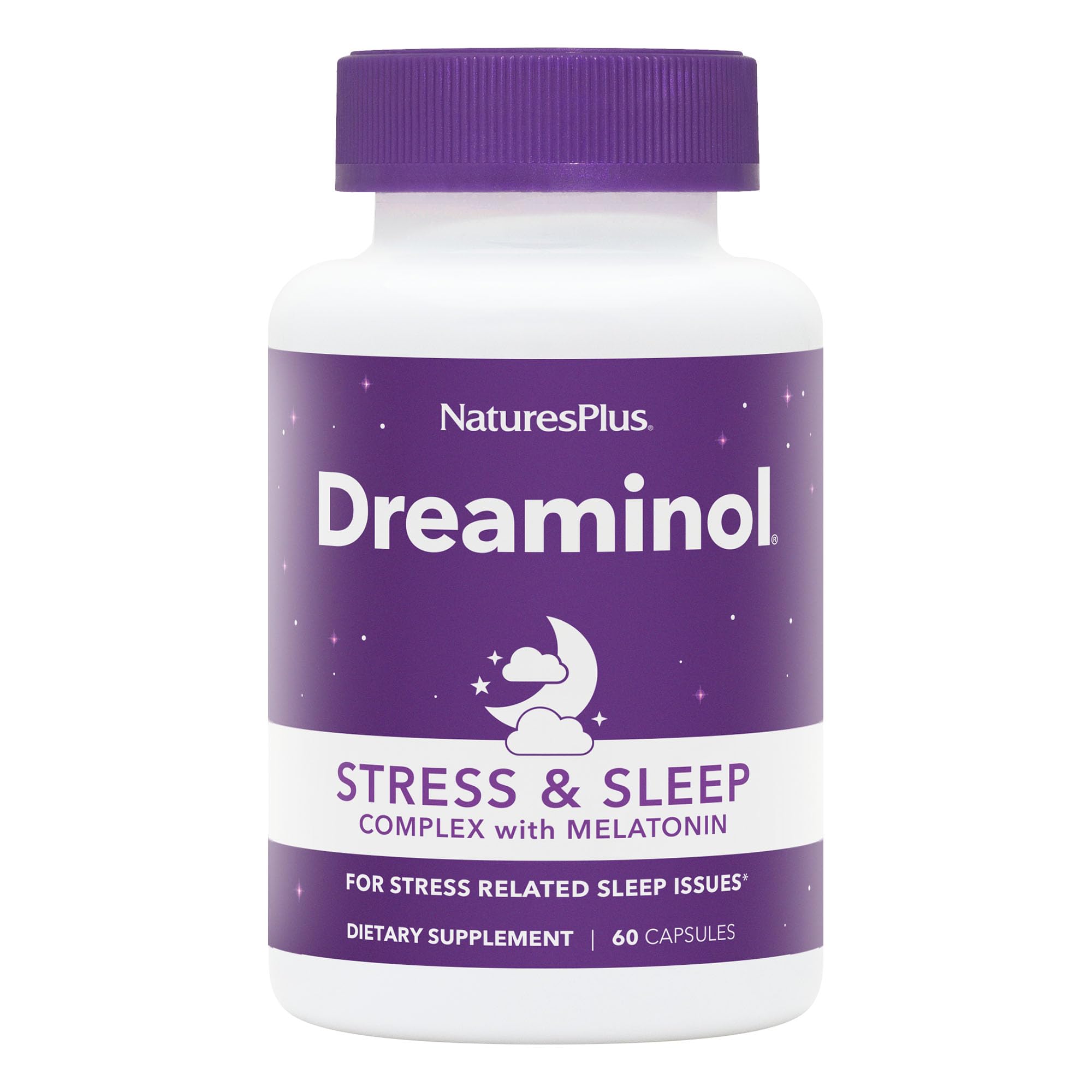 NaturesPlus DREAMINOL, frasco, apoyo al sueño y relajación nocturna con melatonina.