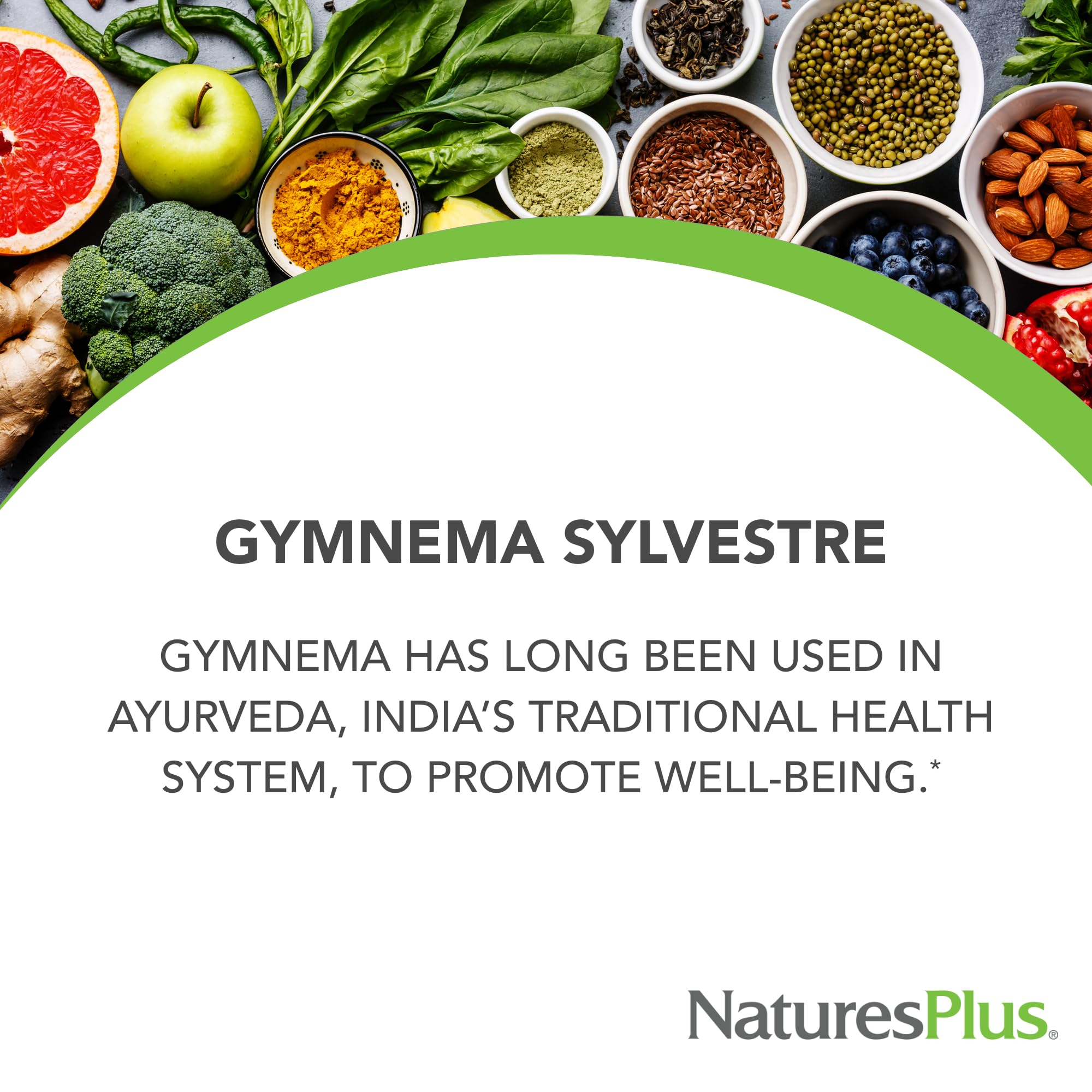 Etiqueta frontal de NaturesPlus Gymnema Sylvestre, información clara de ingredientes.