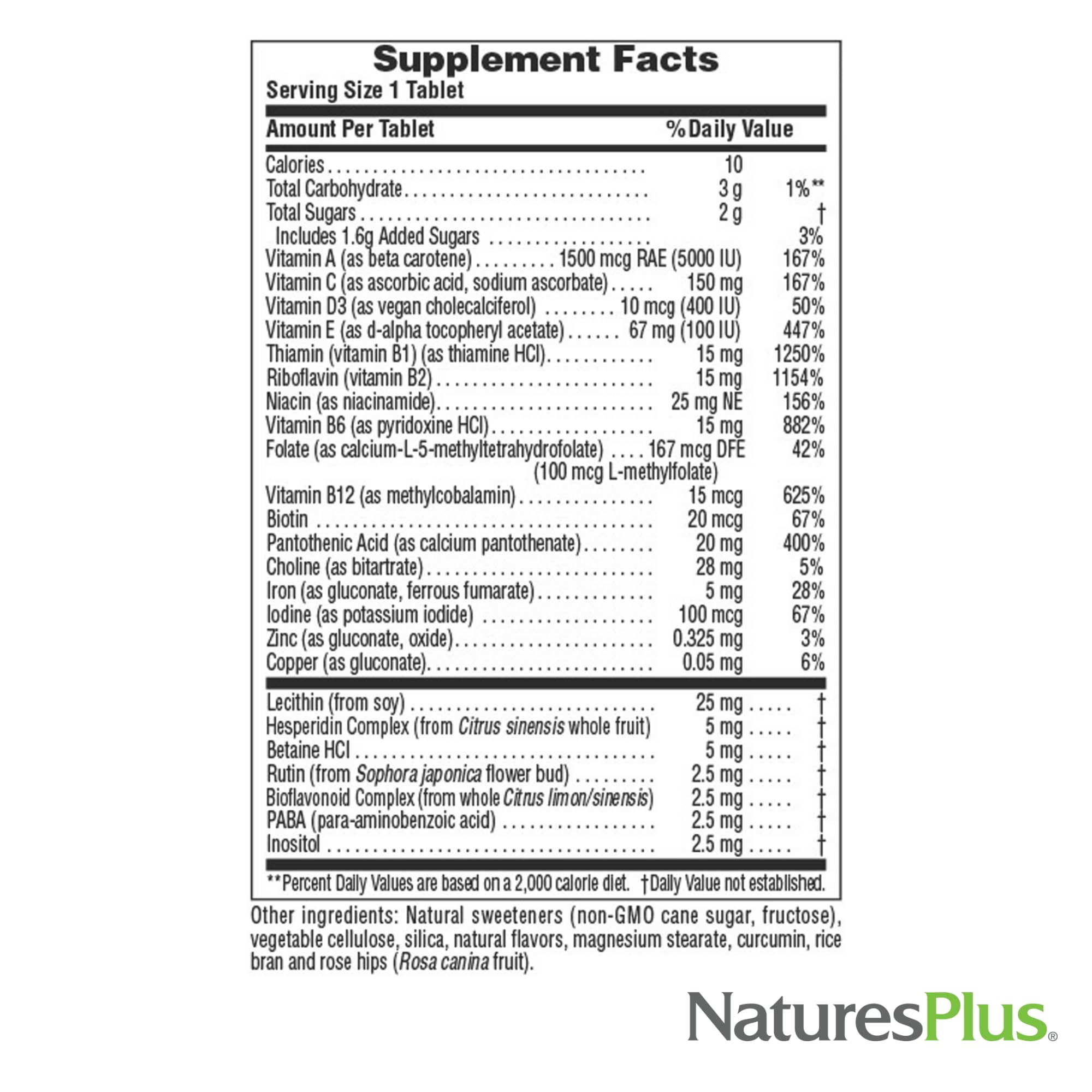 NaturesPlus adulto piña masticables, frente de envase muestra porciones