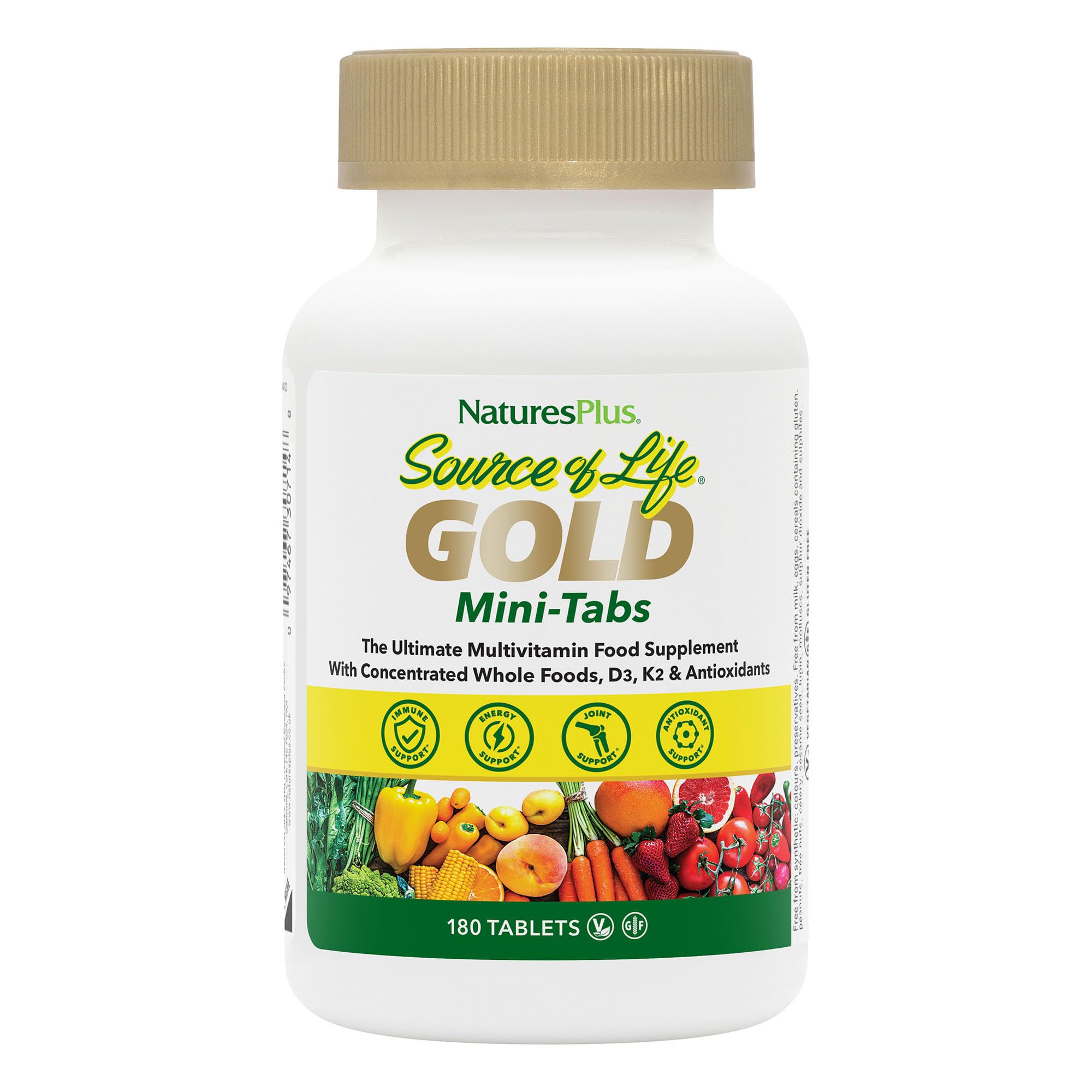 NaturesPlus Fuente de la Vida GOLD, botella mini-tab para dosificación diaria y vitalidad potencial.