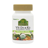 NaturesPlus Fuente de Vida Jardín D3 K2, botella, apoyo al sistema inmune y huesos.