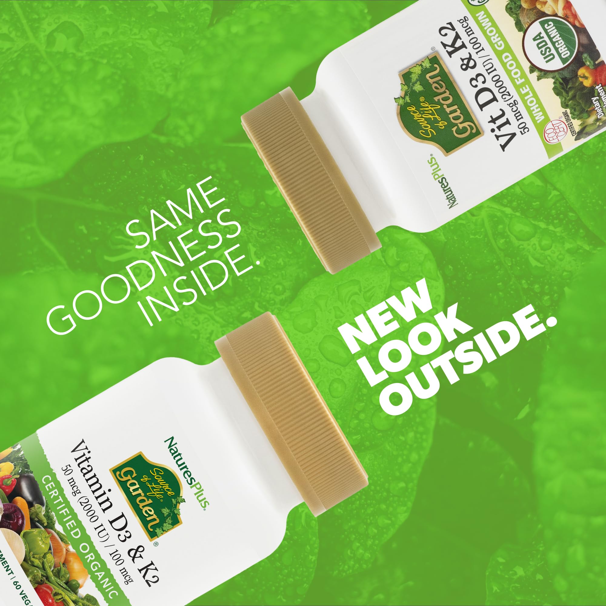 NaturesPlus Fuente de Vida Jardín D3 K2, cápsulas, toma diaria cómoda.