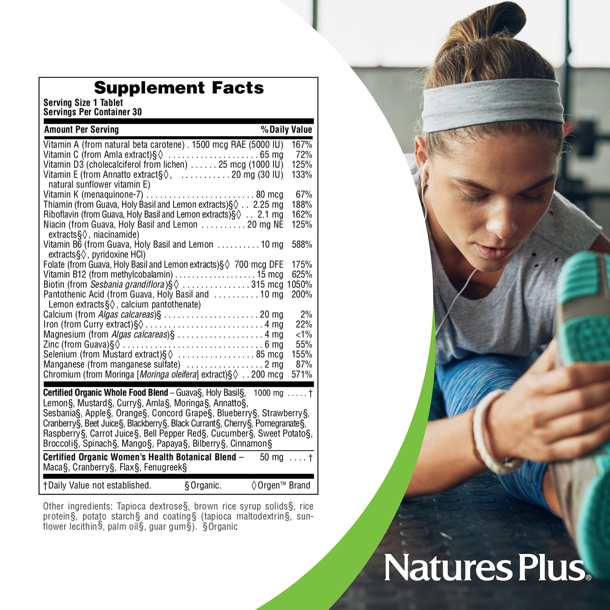 NaturesPlus Fuente de Vida Garden etiqueta orgánica, vegana y libre de gluten.