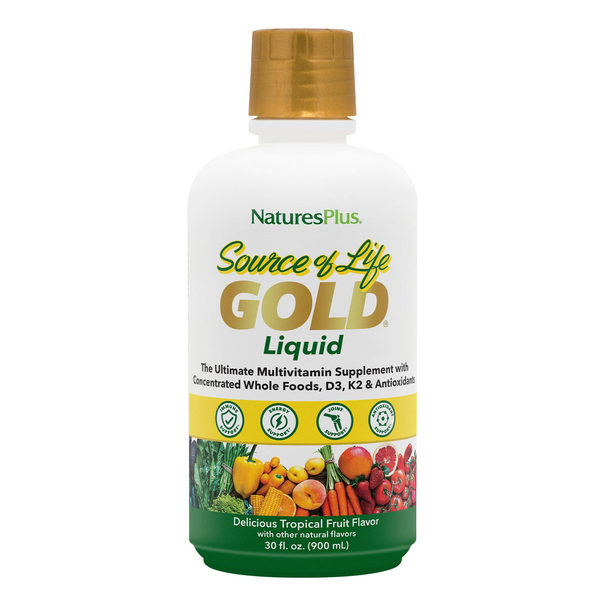 NaturesPlus Source of Life GOLD en botella para apoyo diario de energía.
