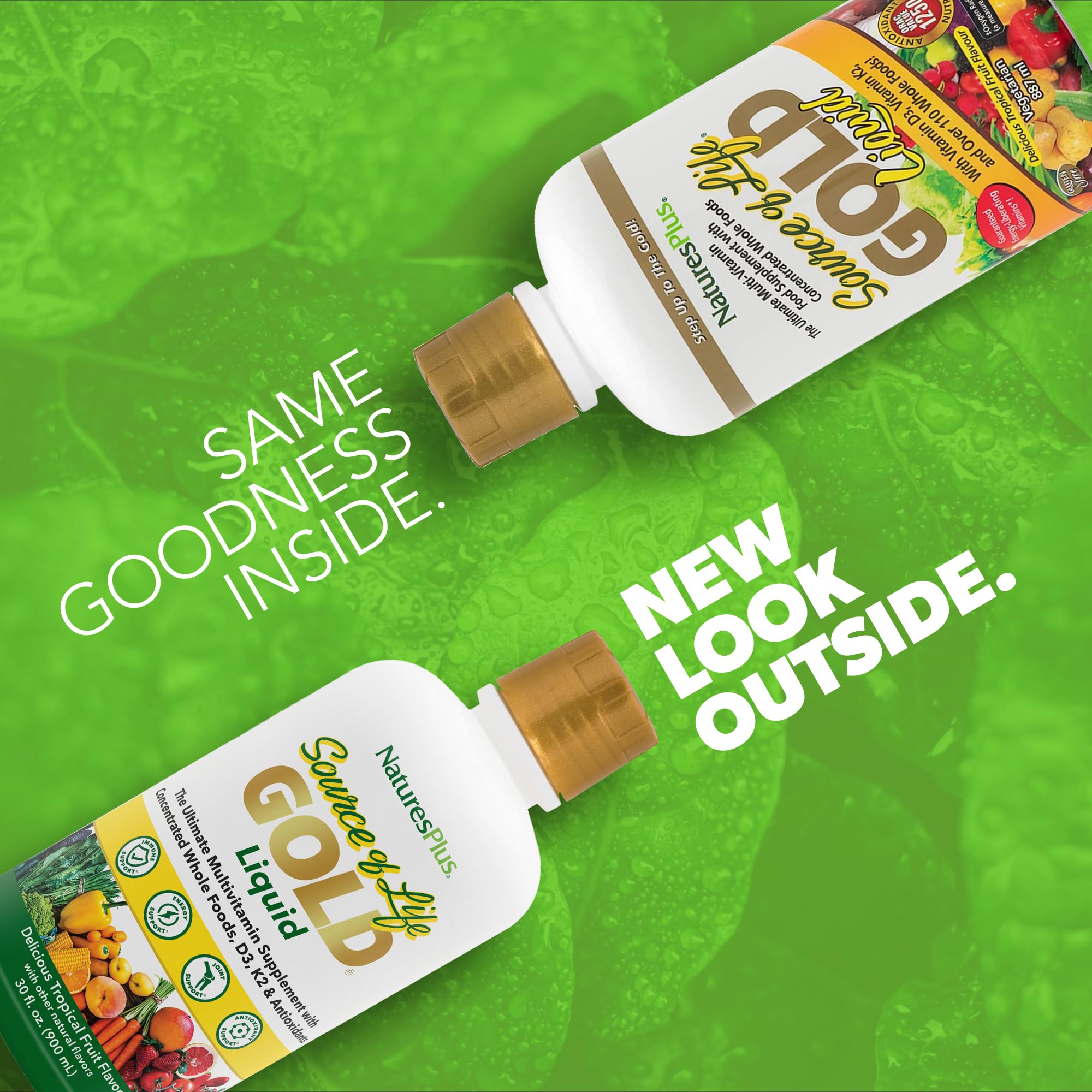 NaturesPlus Source of Life GOLD vertido, ideal para mezclar en bebidas.