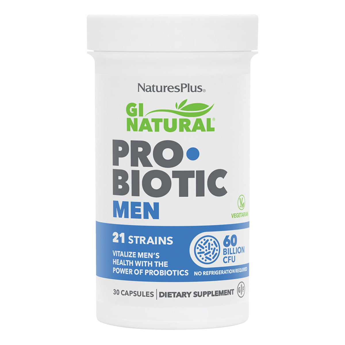 Nature's Plus GI Natural Probiótico Hombre: botella con cápsulas para salud digestiva