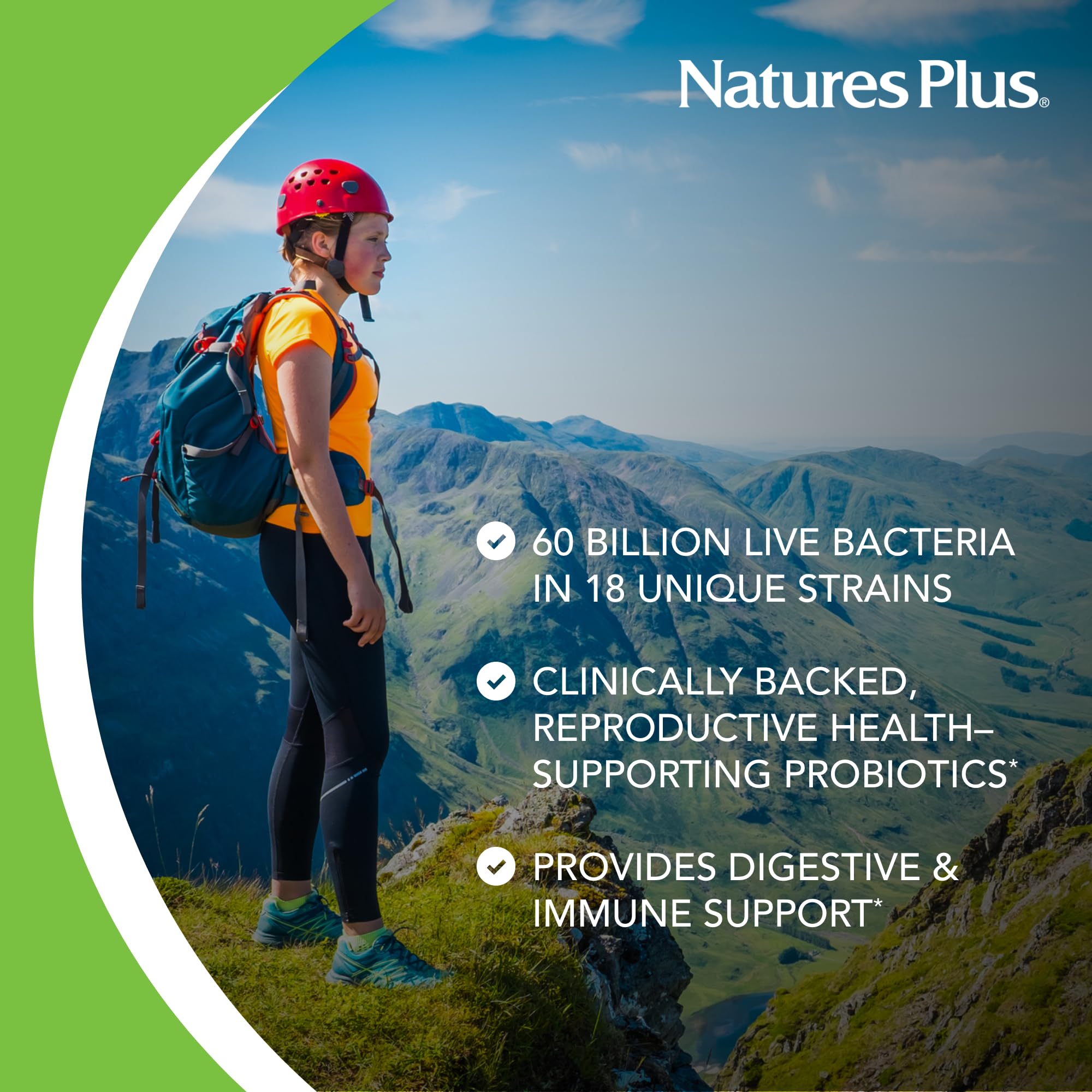NaturesPlus GI Natural Probiotic Women gráfico de beneficios y bienestar