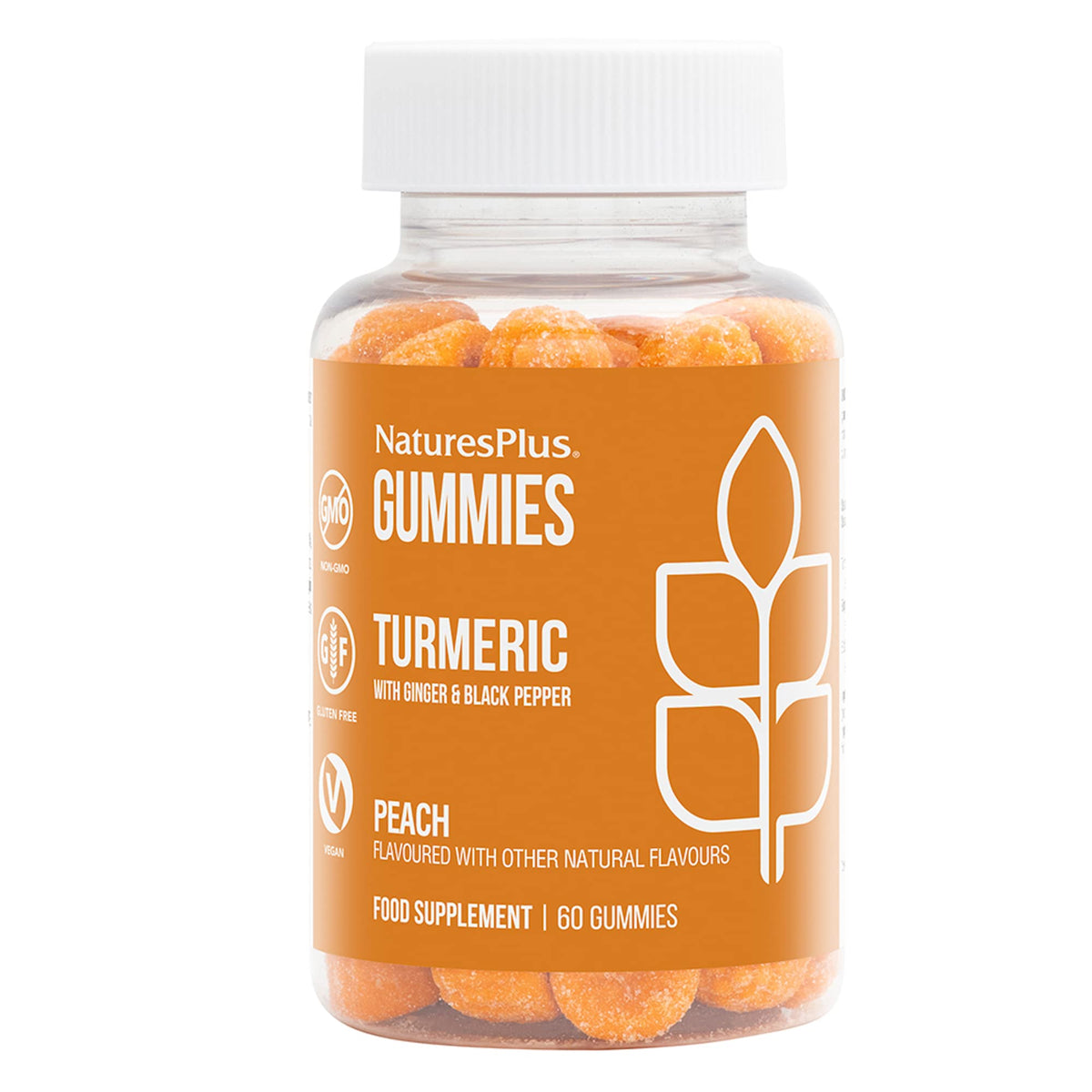 Gominolas NaturesPlus de cúrcuma durazno en bote para uso diario
