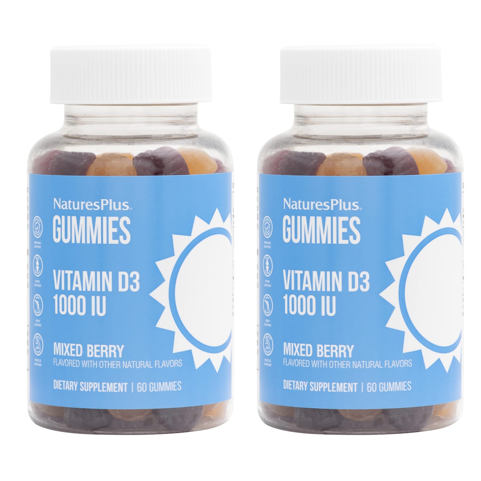 Gominolas NaturesPlus D3 1000 UI, mezcla de bayas, apoyo para huesos y sistema inmune.