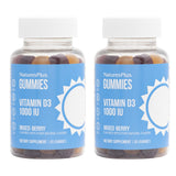 Gominolas NaturesPlus D3 1000 UI, mezcla de bayas, apoyo para huesos y sistema inmune.