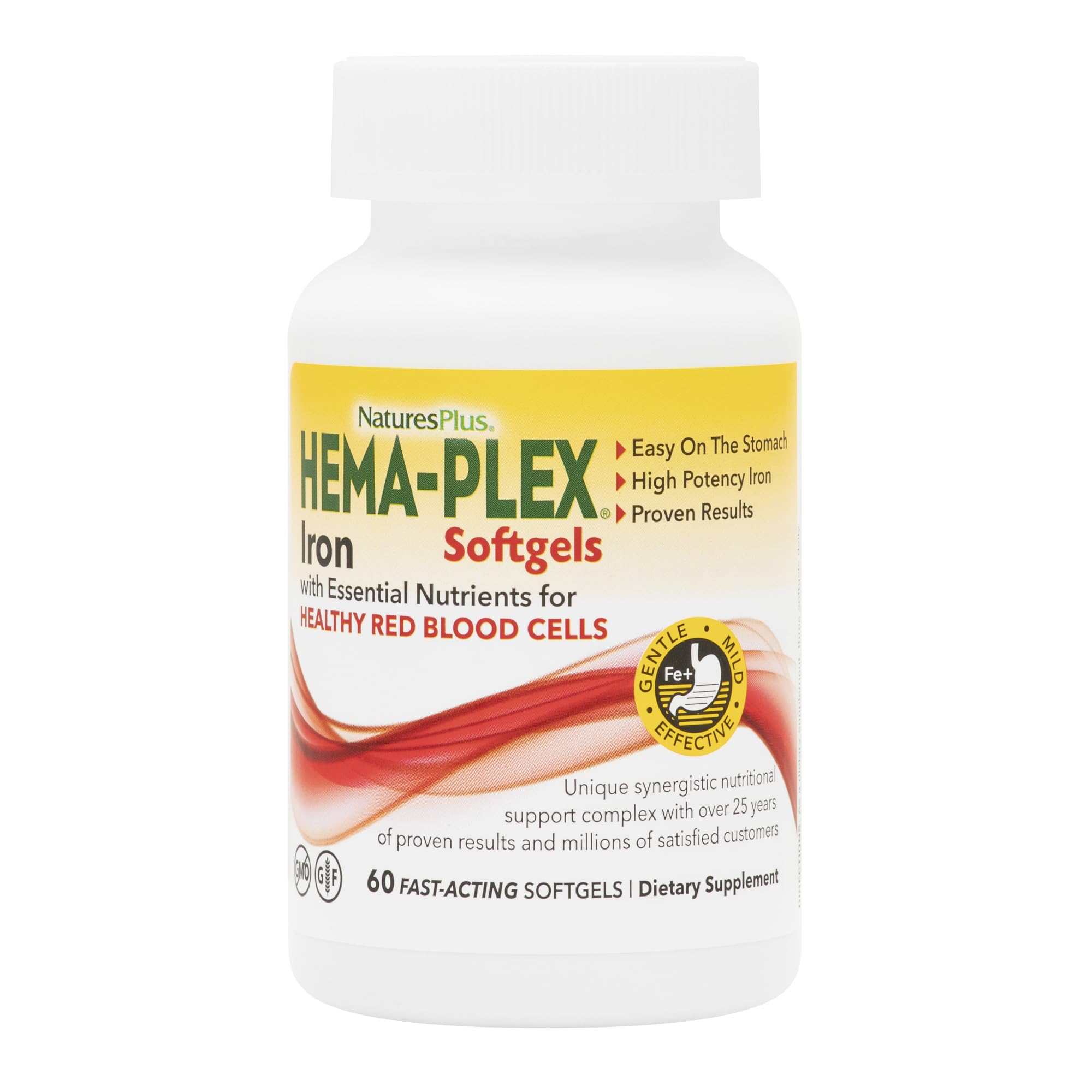 NaturesPlus Hema-Plex Hierro, cápsulas blandas, apoyo diario a la salud sanguínea.