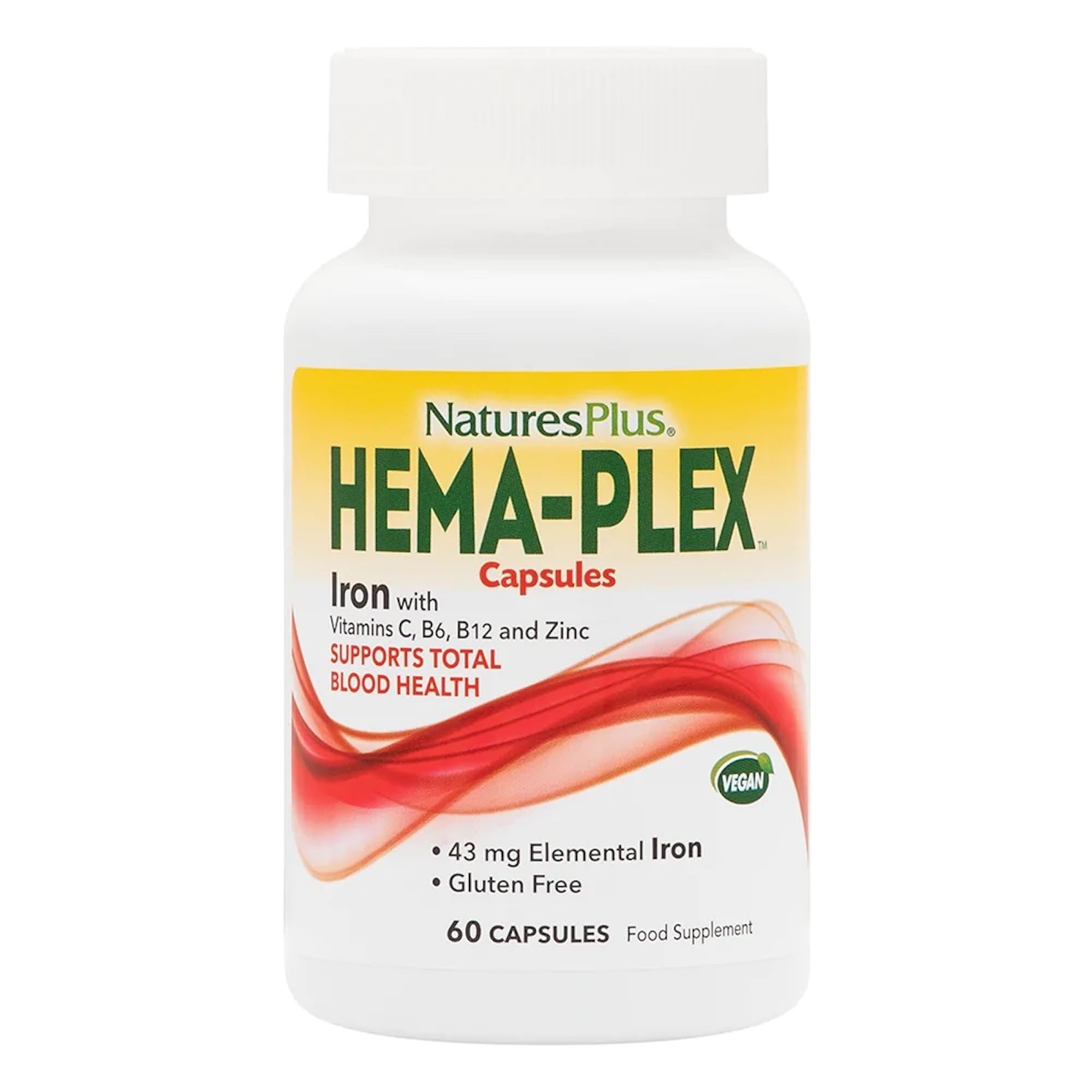 NaturesPlus Hema-Plex Iron frasco frontal con cápsulas de acción rápida para energía diaria