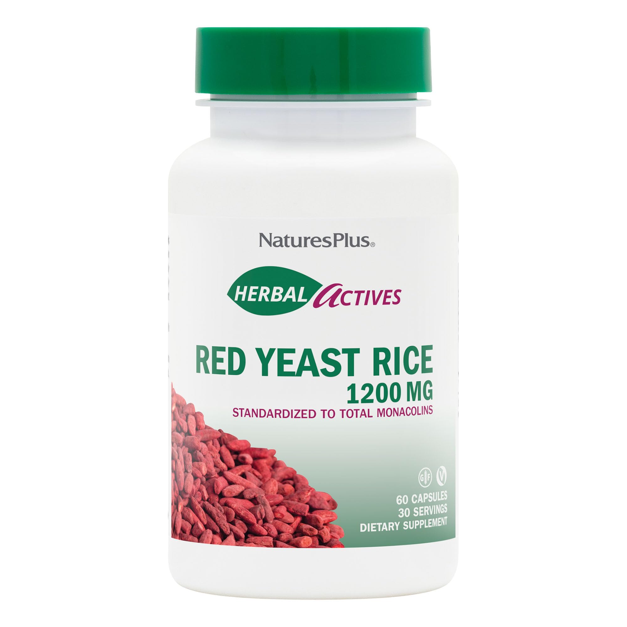 NaturesPlus Herbal Actives Arroz Rojo fermentado en botella para uso diario.