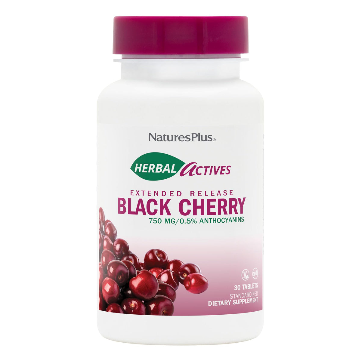 NaturesPlus Herbal Actives Cereza Negra Tabletas: antioxidante diario para apoyo general.