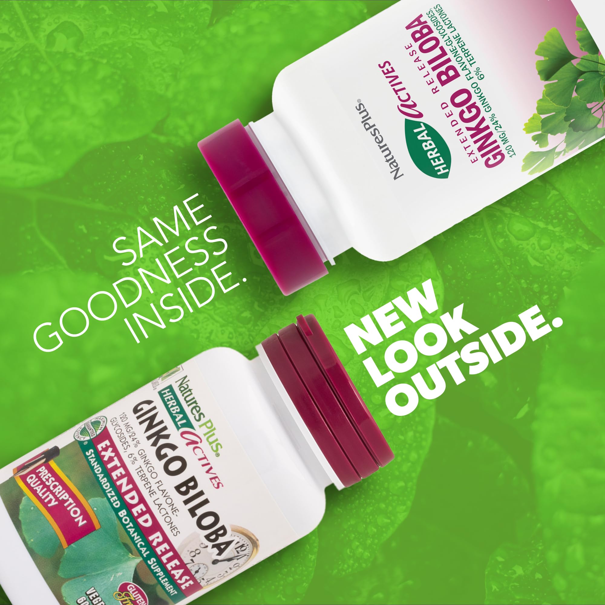 Etiqueta frontal de NaturesPlus Herbal Actives Ginkgo Biloba, señalando calidad.