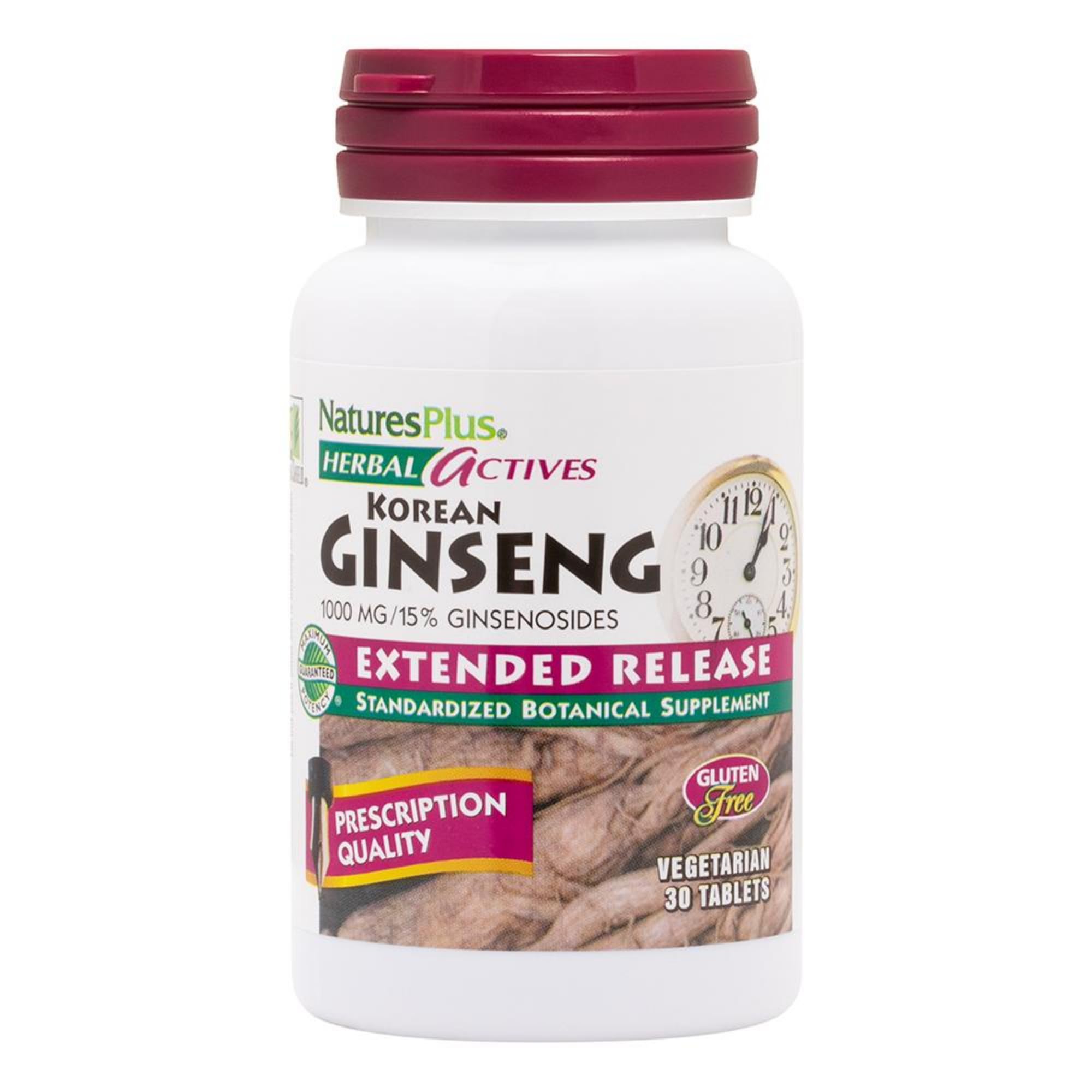 NaturesPlus Herbal Actives Ginseng Coreano, tableta de liberación sostenida para energía diaria.