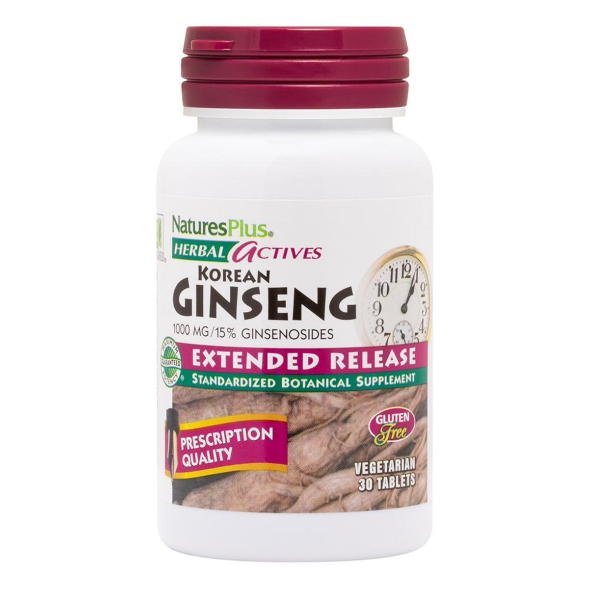 NaturesPlus Herbal Actives Ginseng Coreano, tableta de liberación sostenida para energía diaria.