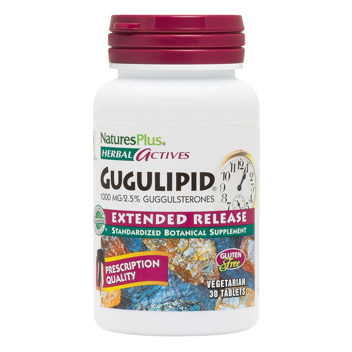 NaturesPlus Gugulipid, bote de tabletas, liberación prolongada para uso diario.