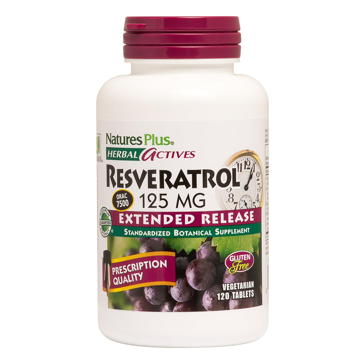 NaturesPlus Herbal Actives Resveratrol, empaque de tabletas, posible apoyo a la vitalidad diaria.