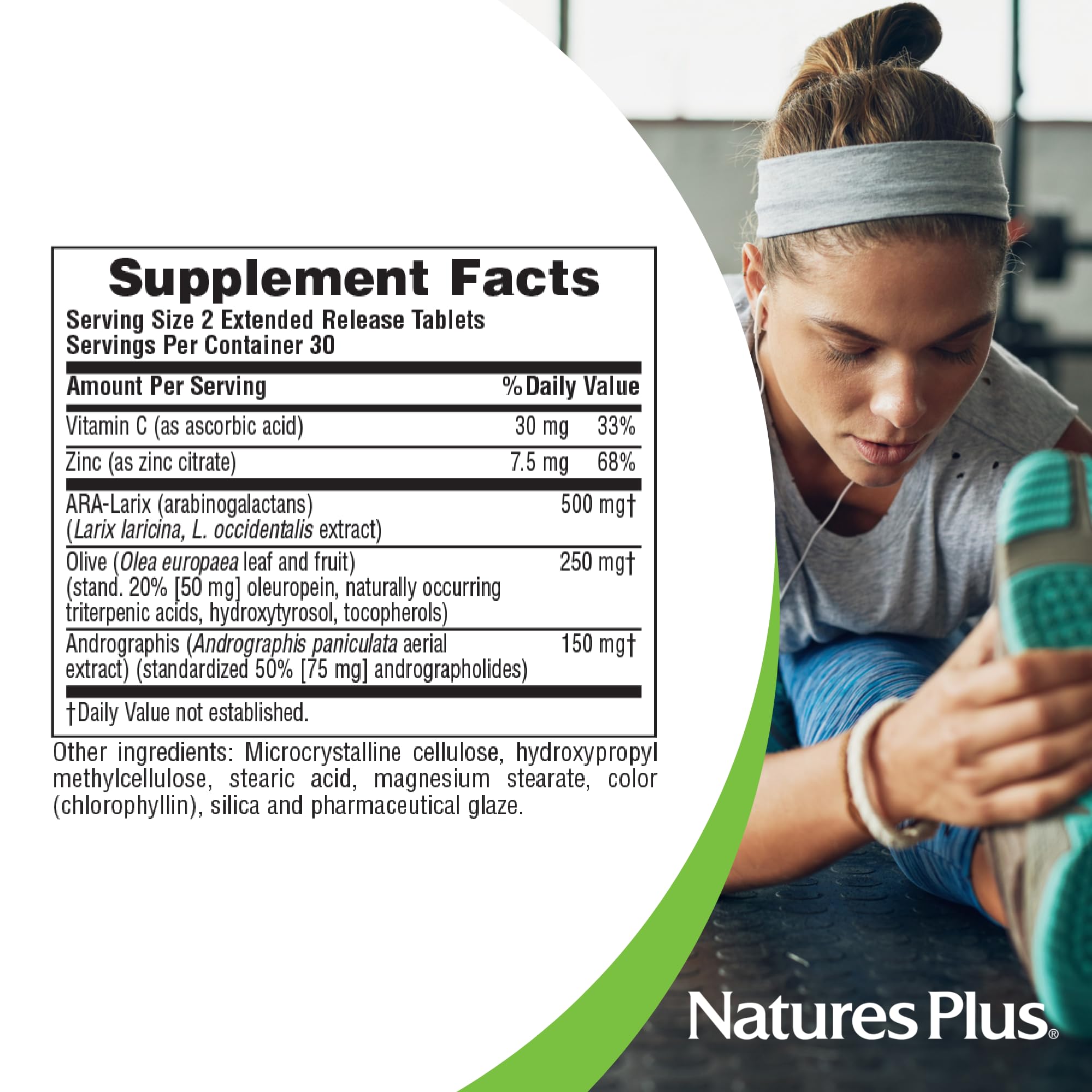 NaturesPlus Herbal Actives Tri-Immune empaque facilita almacenamiento y uso diario.