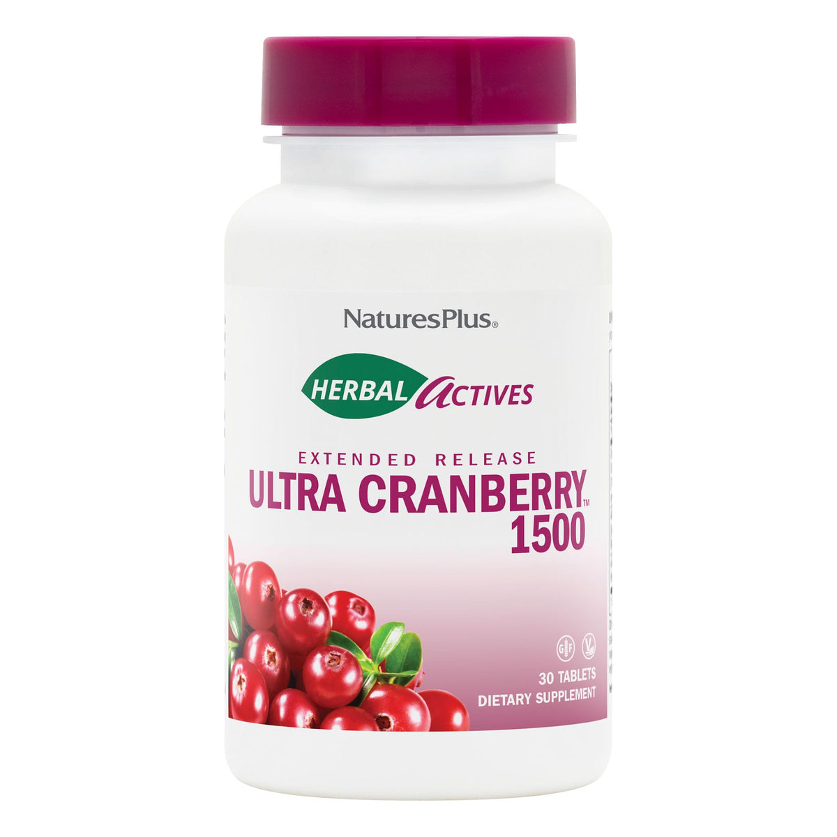 NaturesPlus Herbal Actives Ultra Cranberry en botella, apoyo a la salud urinaria diaria.