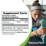 Etiqueta clara de NaturesPlus Hierro con listado de ingredientes.