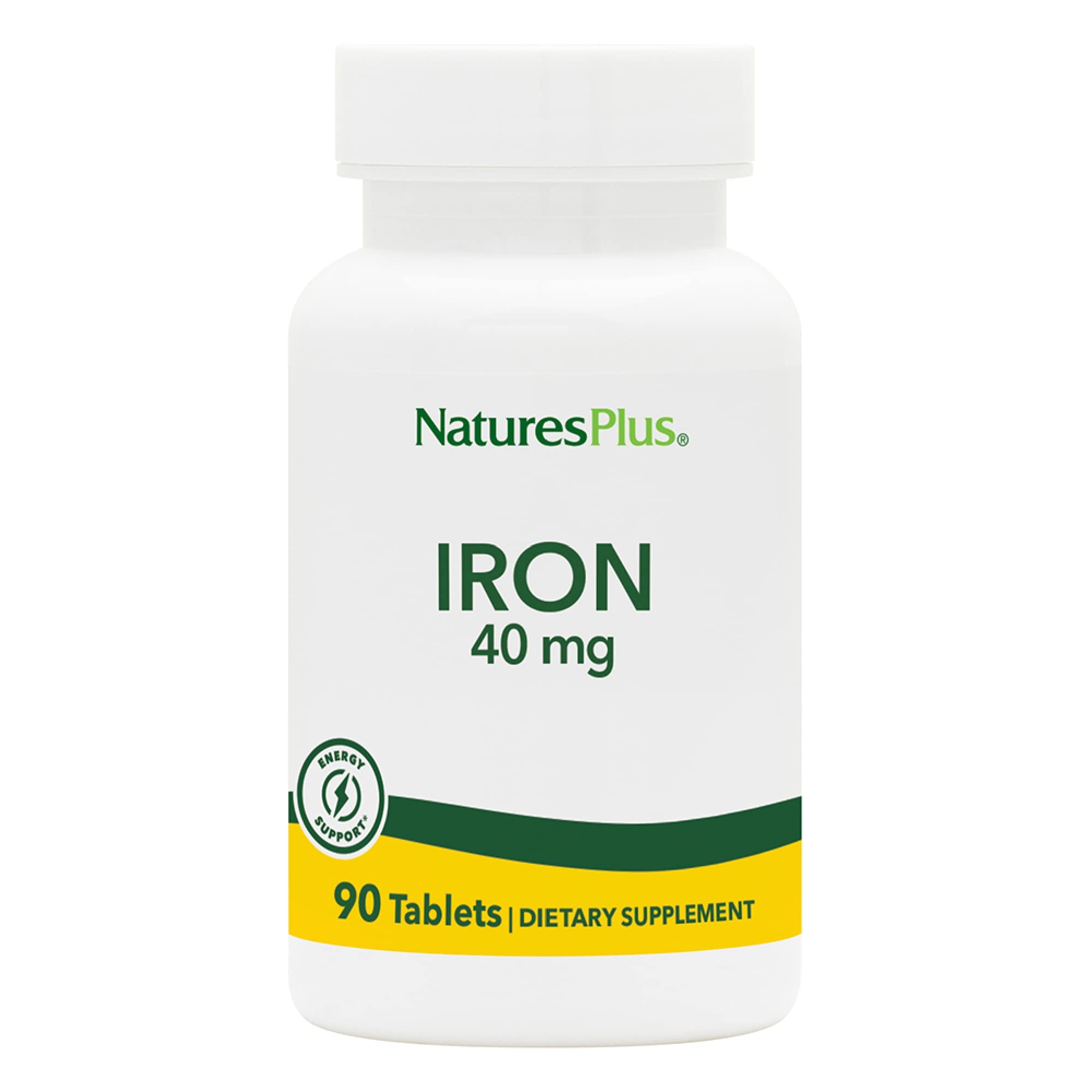 NaturesPlus Hierro, tabletas de 40 mg para energía diaria.