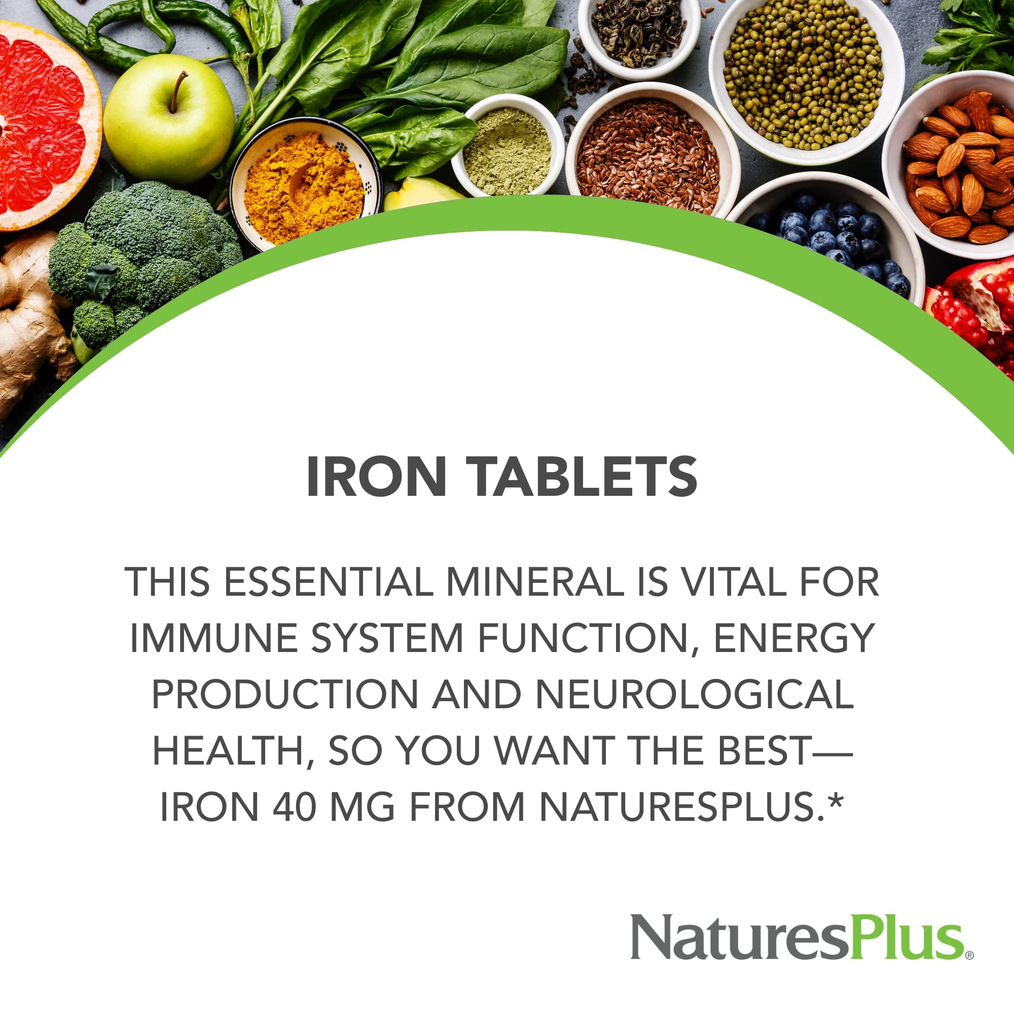 NaturesPlus Hierro, tabletas sin gluten para intolerancias alimentarias.