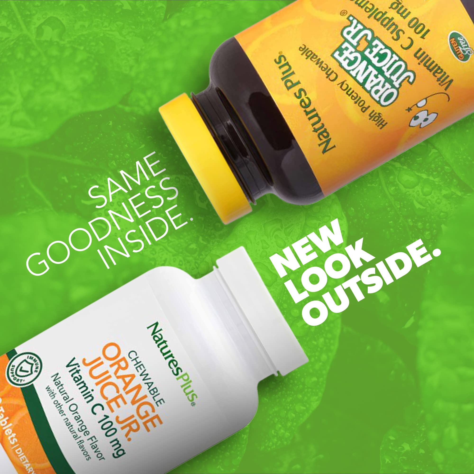 NaturesPlus Jugo de Naranja Jr.: vista trasera destacando Vitamina C y opciones veganas.
