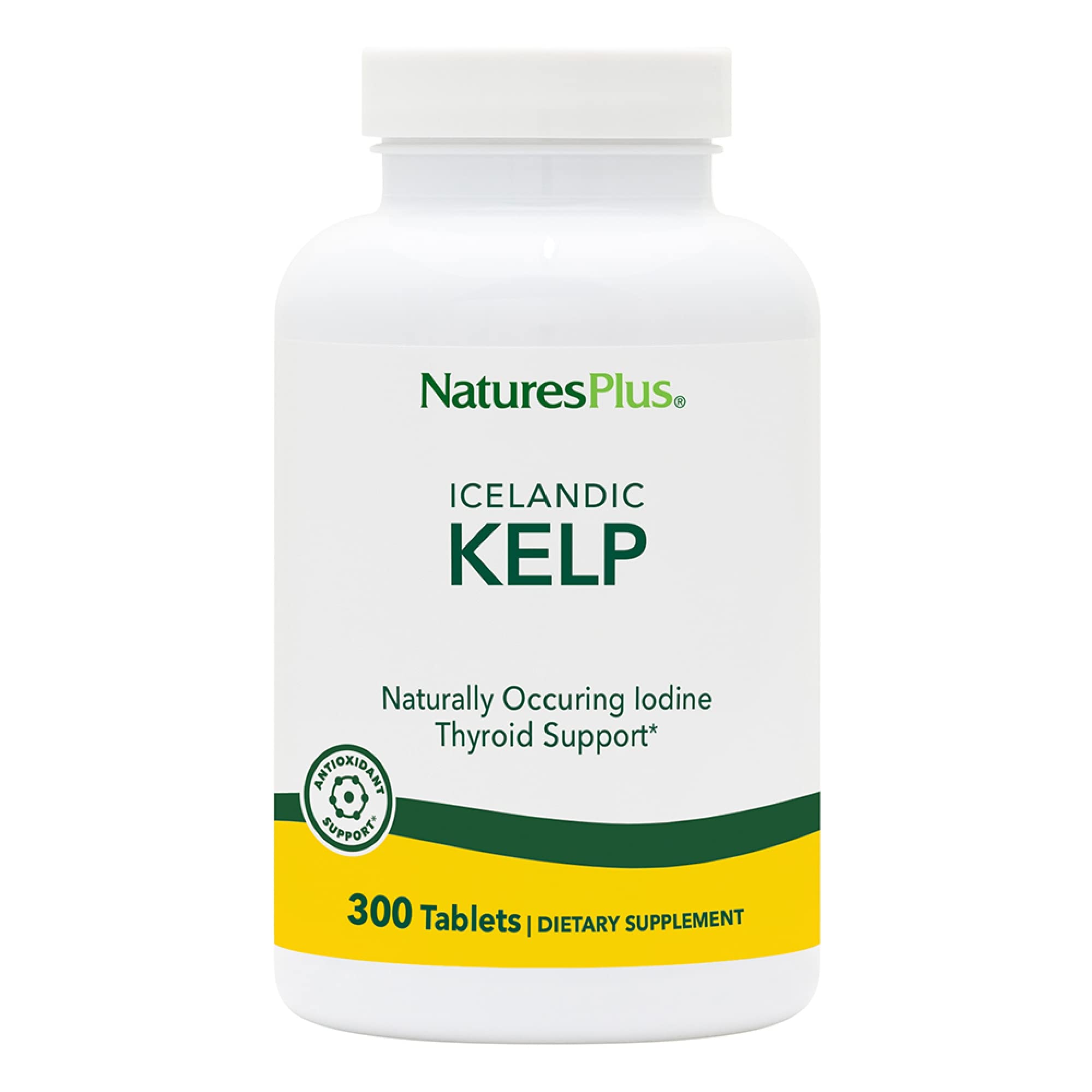 NaturesPlus Kelp: bote con tabletas frente para acceso diario y conveniencia.