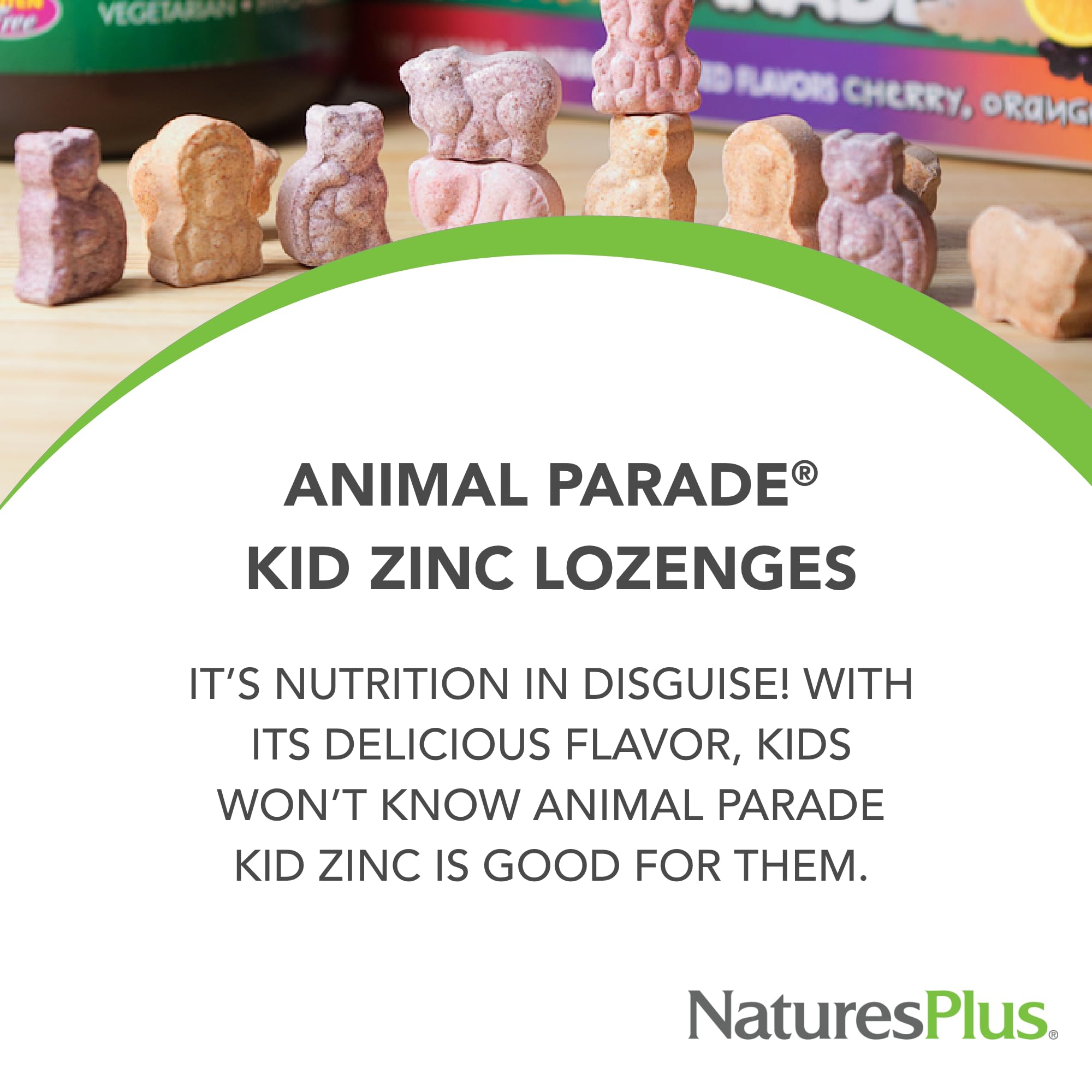 NaturesPlus KidZinc sabor mandarina, aroma cítrico para niños.