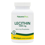 NaturesPlus Lecitina 1200 mg, cápsulas suaves para soporte digestivo práctico.
